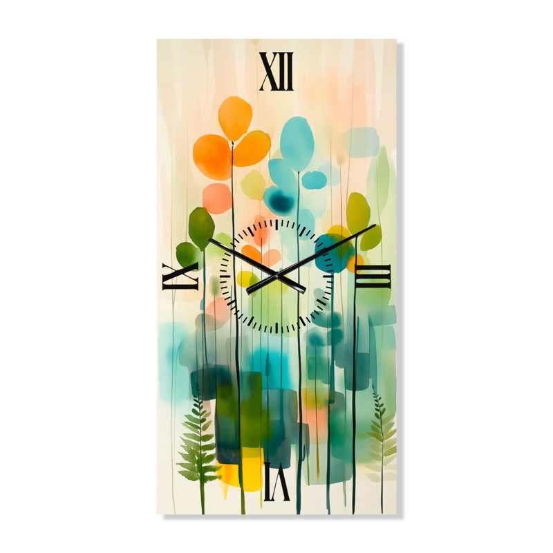 Scène botanique sous la lumière des fougères vertes II - Horloge murale nature, H 40 po x l 20 po - Rectangle