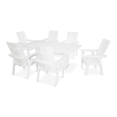 POLYWOOD Modern Curveback Adirondack 7-Piece Farmhouse Dining Set with Trestle Legs