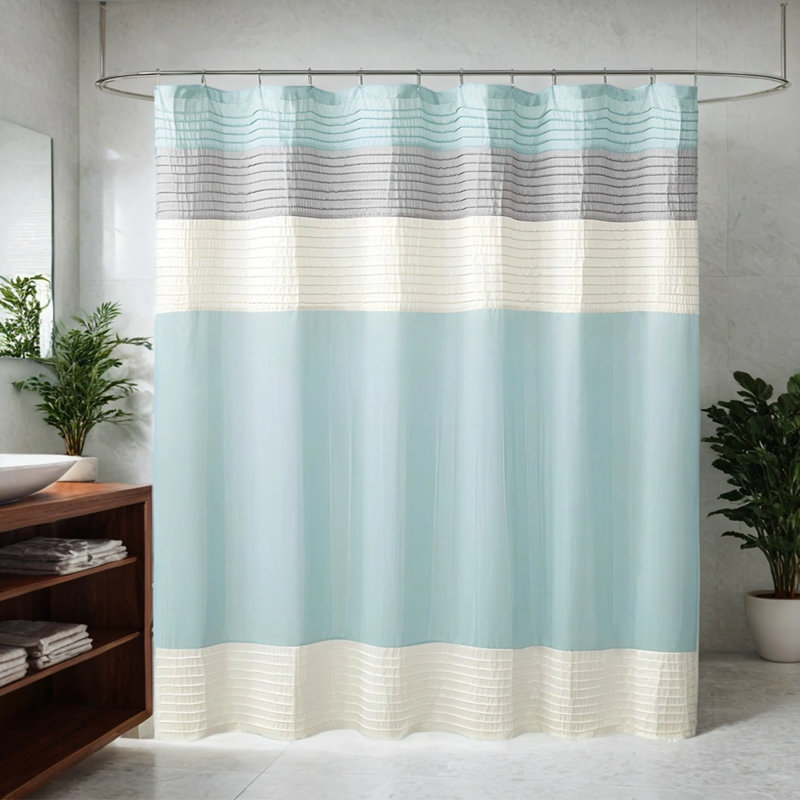 Rideau de douche Aaraon, Blanc / turquoise / gris