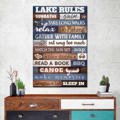 " Lake House Rules Typography Canvas Print " by HomeyNotes Studio
