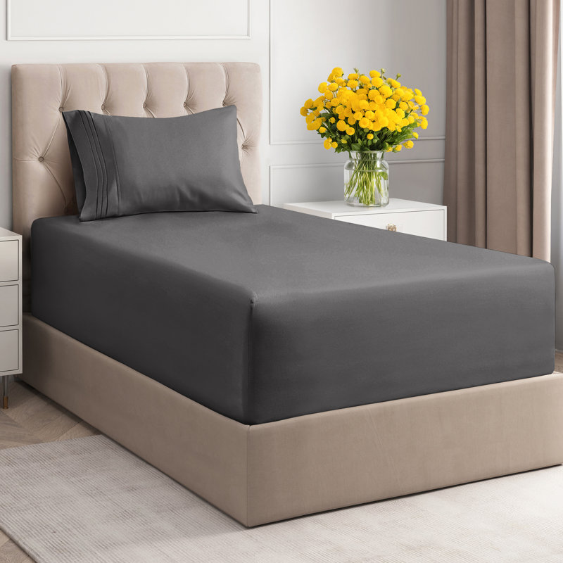 Extra Deep Pocket Sheet Set, Cooling & Breathable Bed Sheets, Soft Hotel Luxury Bedding, Fits 18–24 Inch Mattress, Dark Gray