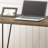 Rustic Oak Desk With Metal Accents And Open Design, Perfect For Compact And Stylish Workspaces.