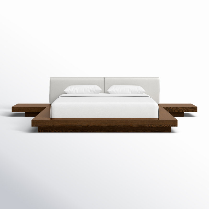 Upholstered Bed, King, Walnut/White Leather