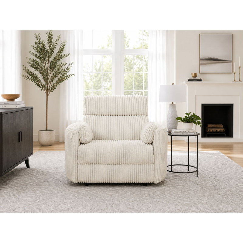 Bre 53" W Oversized Power Recliner, Mega Ivory Corduroy