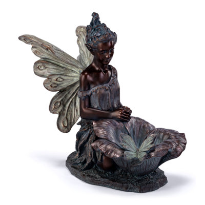 Seated Fairy Garden Statue With Bird Feeder