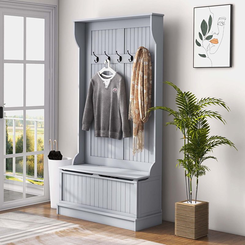 Arbre d'entrée Ameria avec banc et rangement pour chaussures, Gris