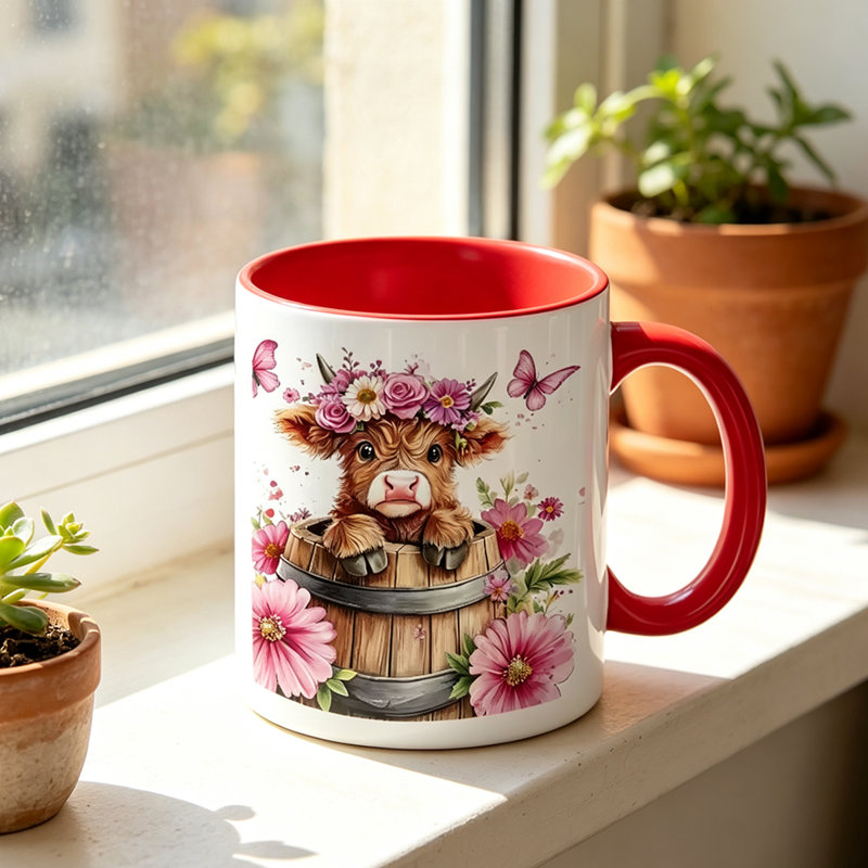 Cute Ceramic Mug with Floral Cow in Wooden Barrel Design - Perfect Gift for Mom on Mother'S Day Birthday Valentine.