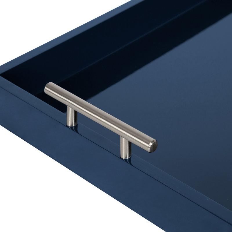 Norvan 24'' W Rectangular Decorative Tray , Navy Blue/Silver