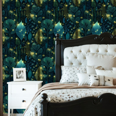 Papier peint adhésif à peler et coller Magical Botanical Ivy Blossoms Golden Auto-adhésif et amovible 24 po x 118 po (60 x 300 cm)