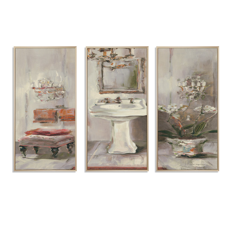 «French Bath La Baignoire I», reproduction sur toile flottante 3 pièces, L 36 po x H 20 po, Encadrement brun