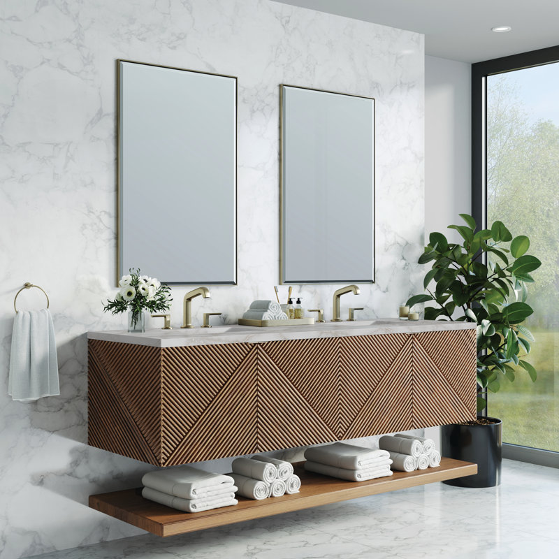 Meuble-lavabo double flottant 72 po Marcello, Argent victorien, 8 po