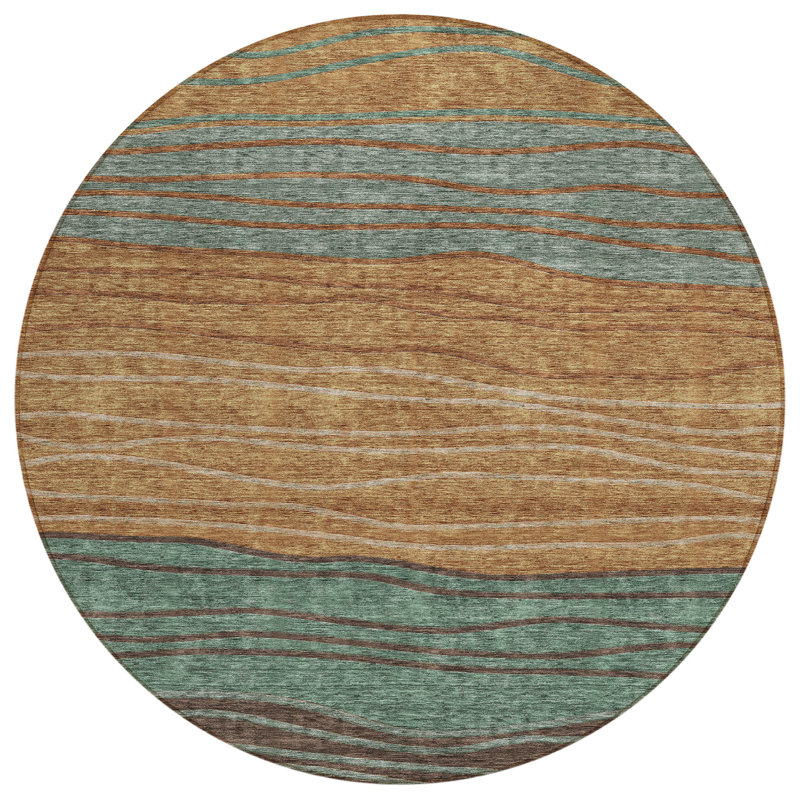 Tapis extérieur lavable rayé 8 pi en cuivre et beige Terra Cotta