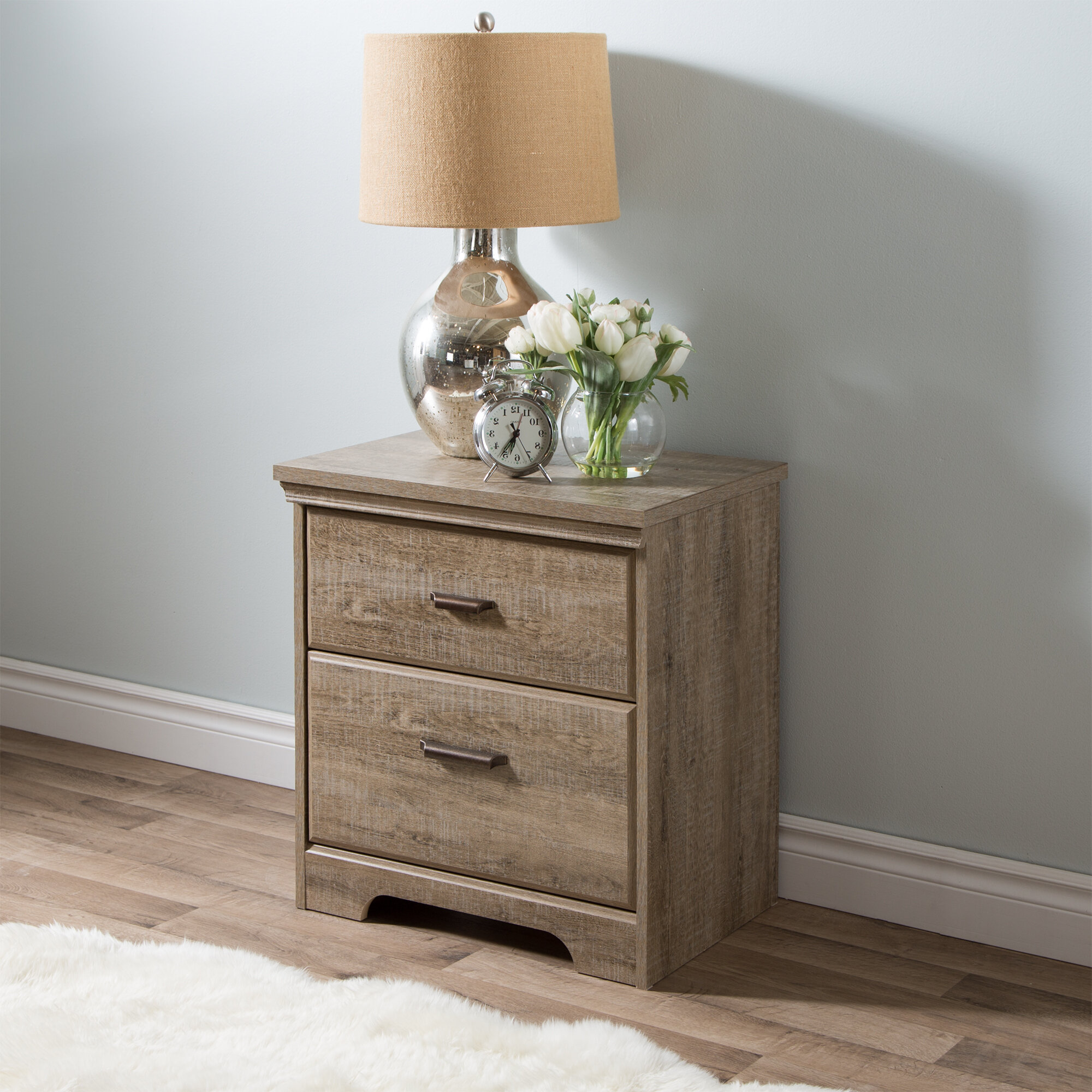 2-Drawer Nightstand with Removable Fabric Bins, Sturdy Iron Frame