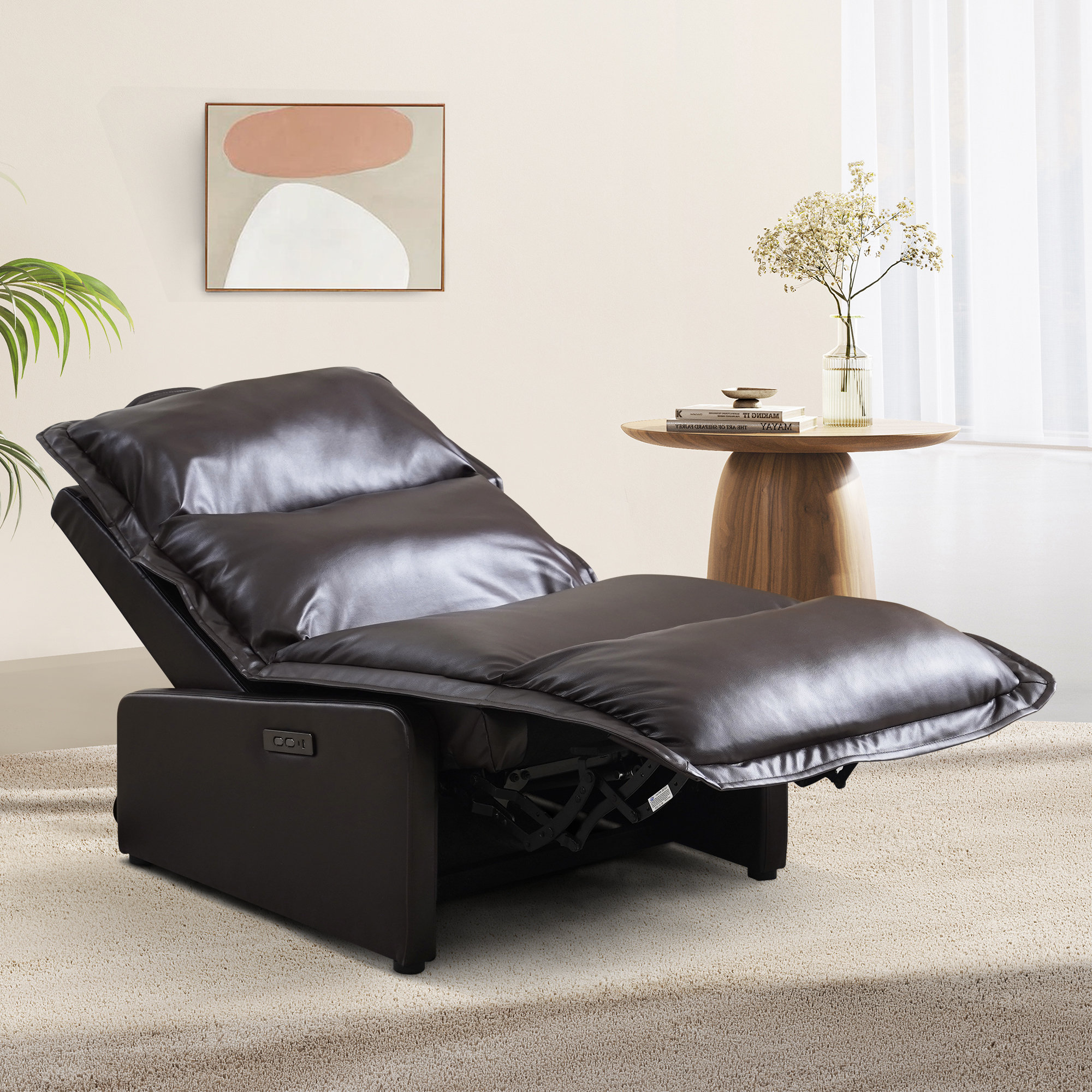 Power Recliner Chair Bed, Power Adjustable Sofa Bed Ebern Designs Fabric: Brown Faux Leather