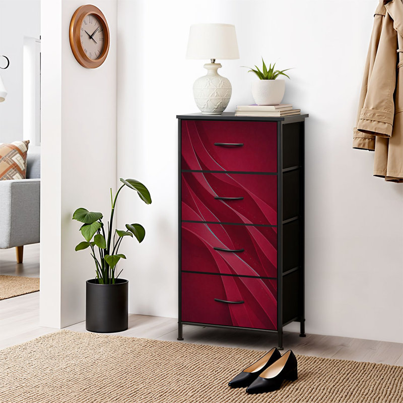 4 Drawer Dresser for Bedroom, Narrow Chest of Drawers, Wooden Top and Study Iron Frame 18"x37.5"-(WxH)