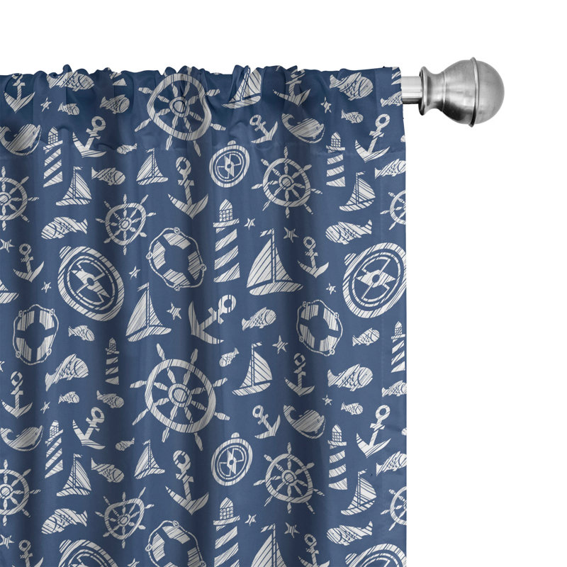 Sailboat Semi-Sheer Rod Pocket Curtain Panels, 28" x 84"