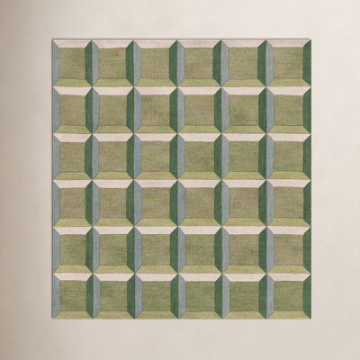 Giedre Green Beige Hand-Tufted Wool Rug