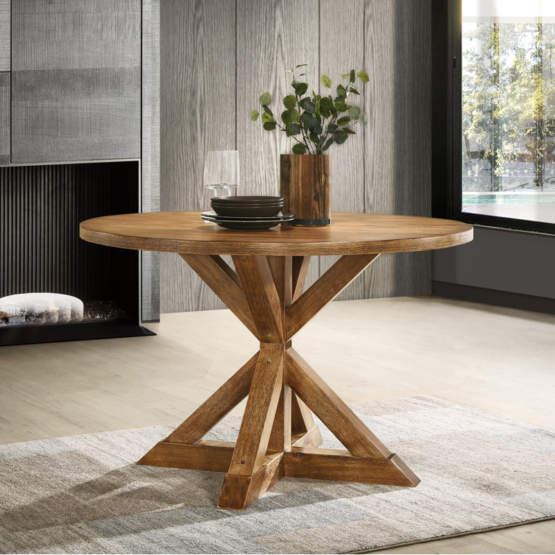 Ebbert Round Solid Wood Base Dining Table, Oak