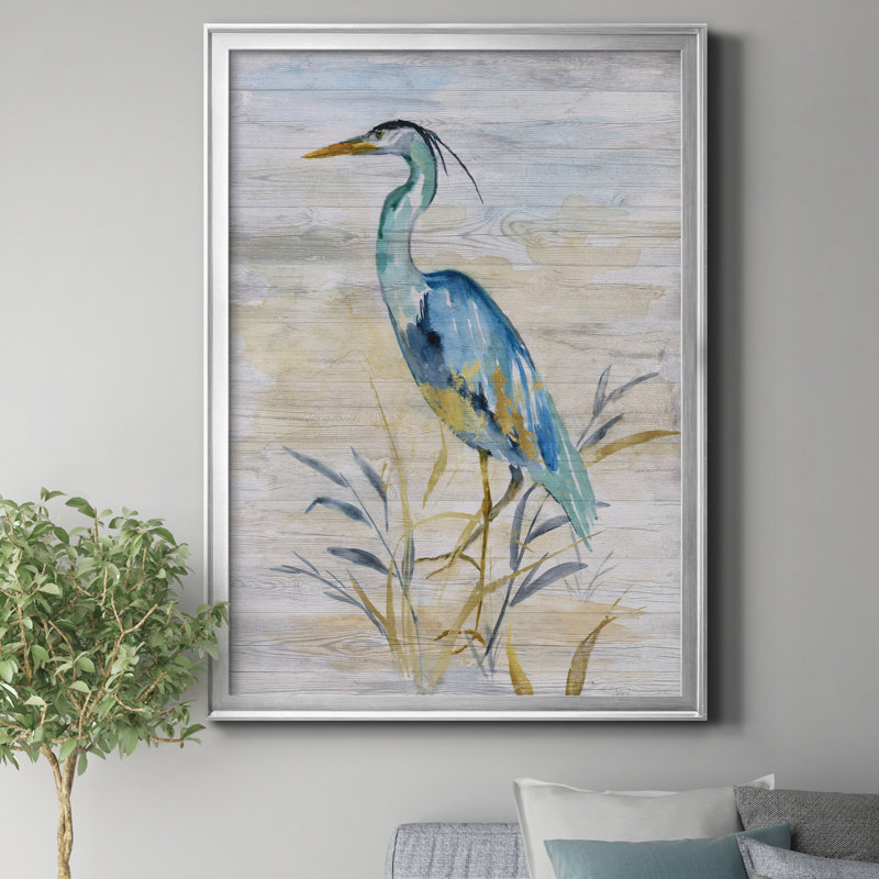 «Blue Heron II» par J Paul, reproduction d'art sur toile, H 30,5 po x l 42,5 po, Argent argent