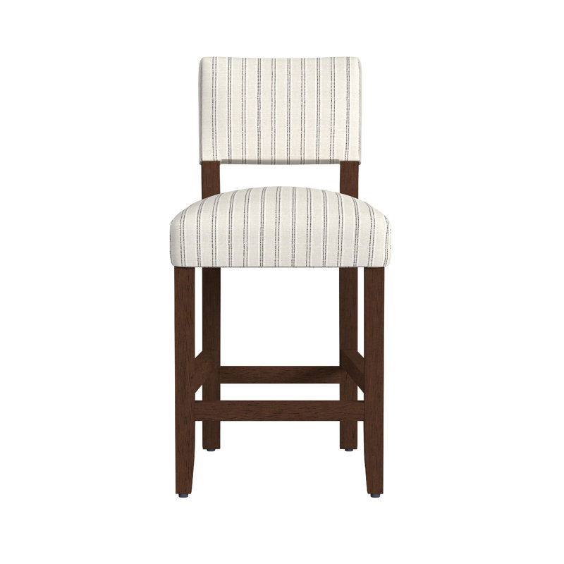 Tabouret de comptoir Bowo, rayures, pieds en bois franc, Brun, Rayures noires / crème