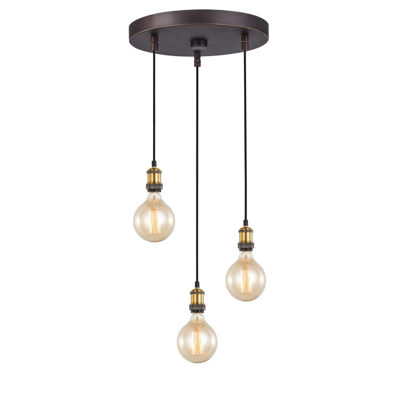 Luminaire suspendu pour grappe 3 lumières Pinnix, Chrome / Bronze
