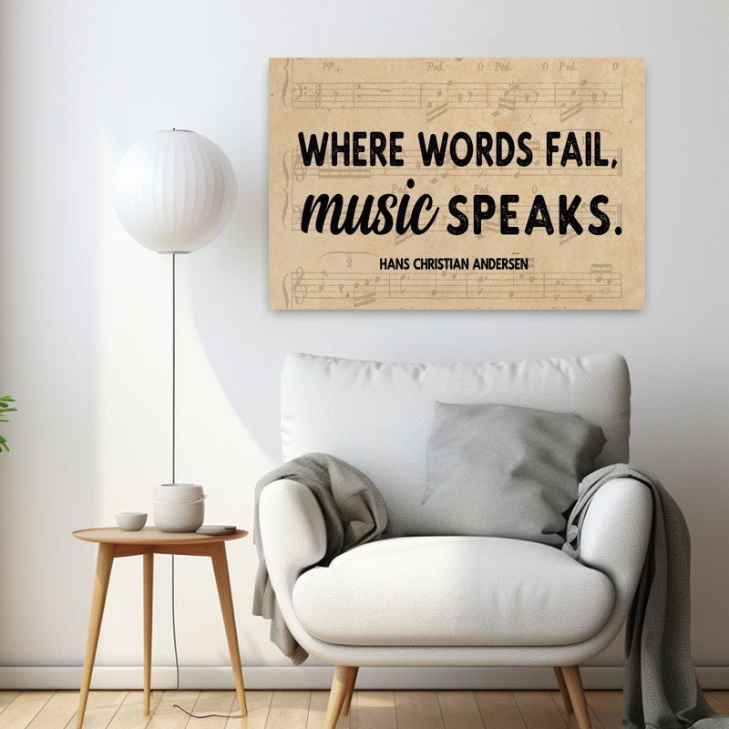 «Where Words échouent la musique parle», art contemporain abstrait, H 24 po x l 36 po