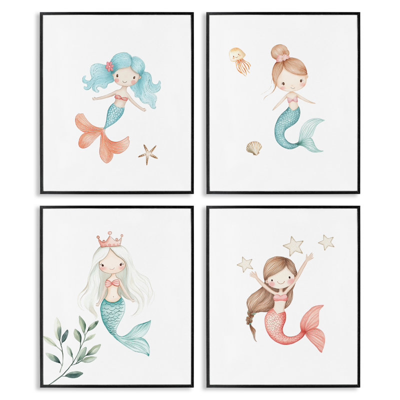 «Mermaid's Ocean Adventures», ensemble de 4 giclées encadrées, design par Christine Simpson Art, H 20 po x l 16 po
