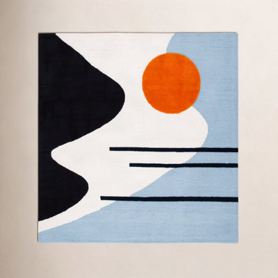 Felipe Ivory Blue Hand-Tufted Wool Abstract Rug