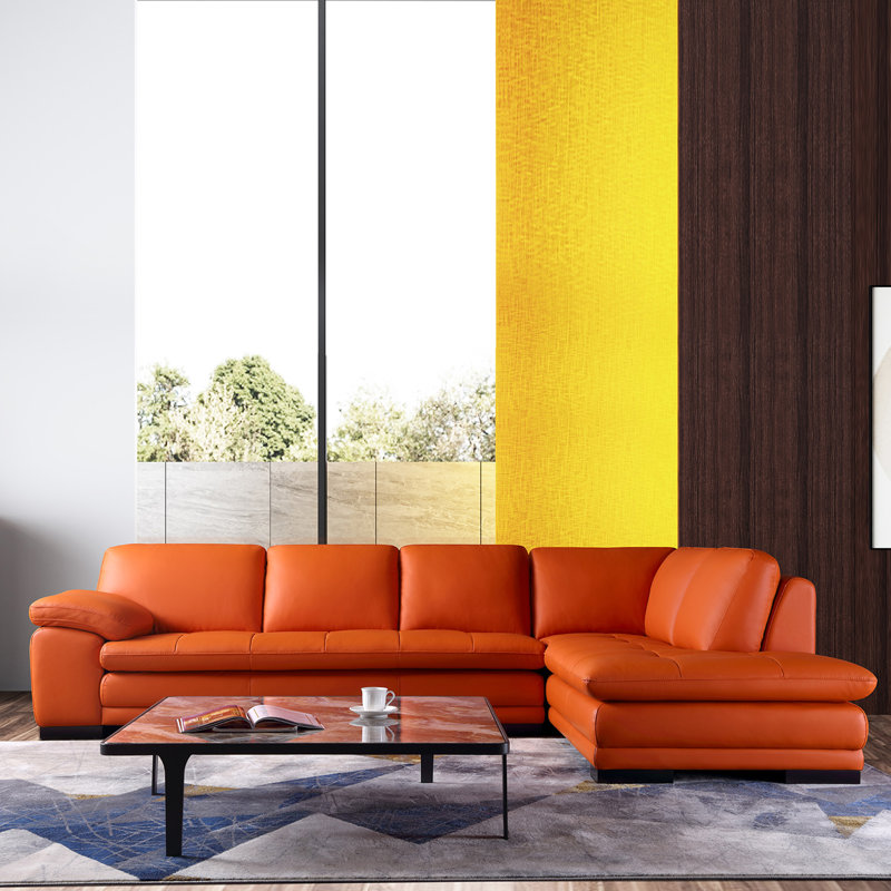 126" Wide Leather Match Sofa & Chaise, Right Hand Facing, Carrot Leather