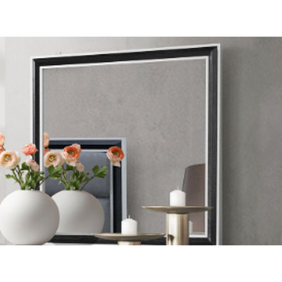 Grand miroir noir et gris avec des accents argentés élégants Profondeur du miroir orné, fabrication en bois massif