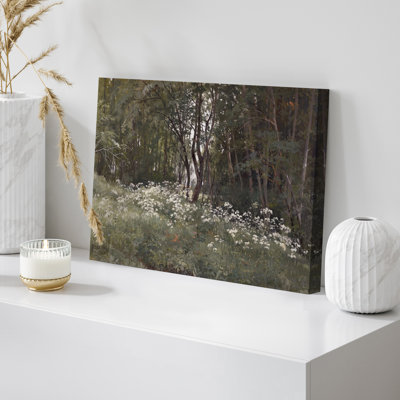 Reproduction d'art sur toile, "Sunlit Forest with Wildflowers" - Décor inspiré de la nature pour le salon ou le coin lecture