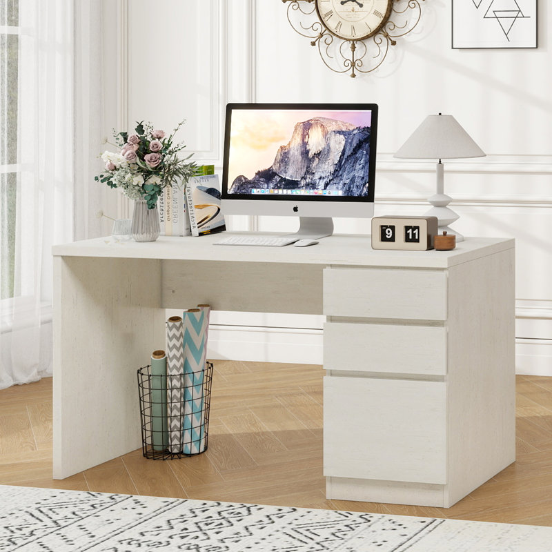 Bureau d'ordinateur 53 po avec tiroirs-classeurs, Blanc