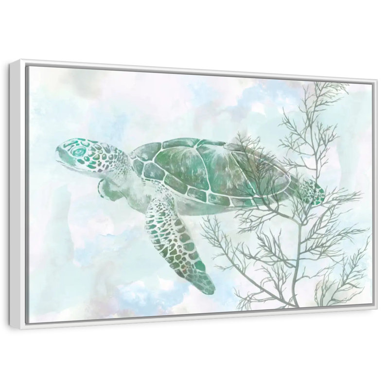 Aquarelle de tortue de mer II, Cadre flottant blanc, 25 po x 17 po