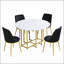 Ensemble de table de salle à manger extensible 5 pièces pour petits espaces - Plateau rond en faux marbre avec cadre doré, 4 chaises rembourrées, design pliable compact, blanc et noir