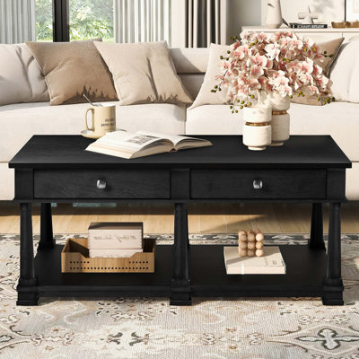 Farmhouse Wooden Coffee Table with Functional Storage Drawers and Sturdy Frame