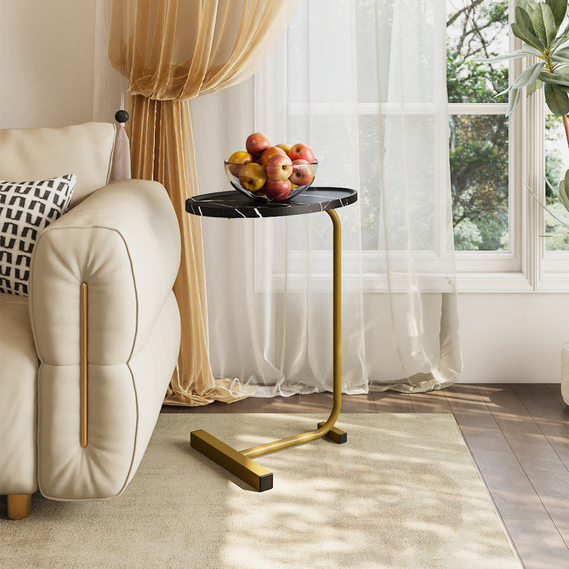 Tray Top Frame End Table, Black, Gold