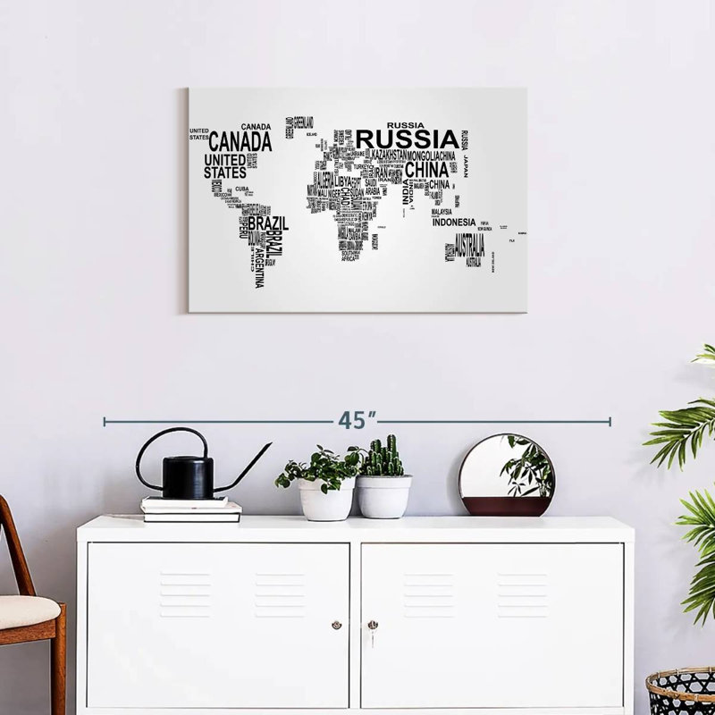 Aliaz Text World Map, 20" H x 30" W