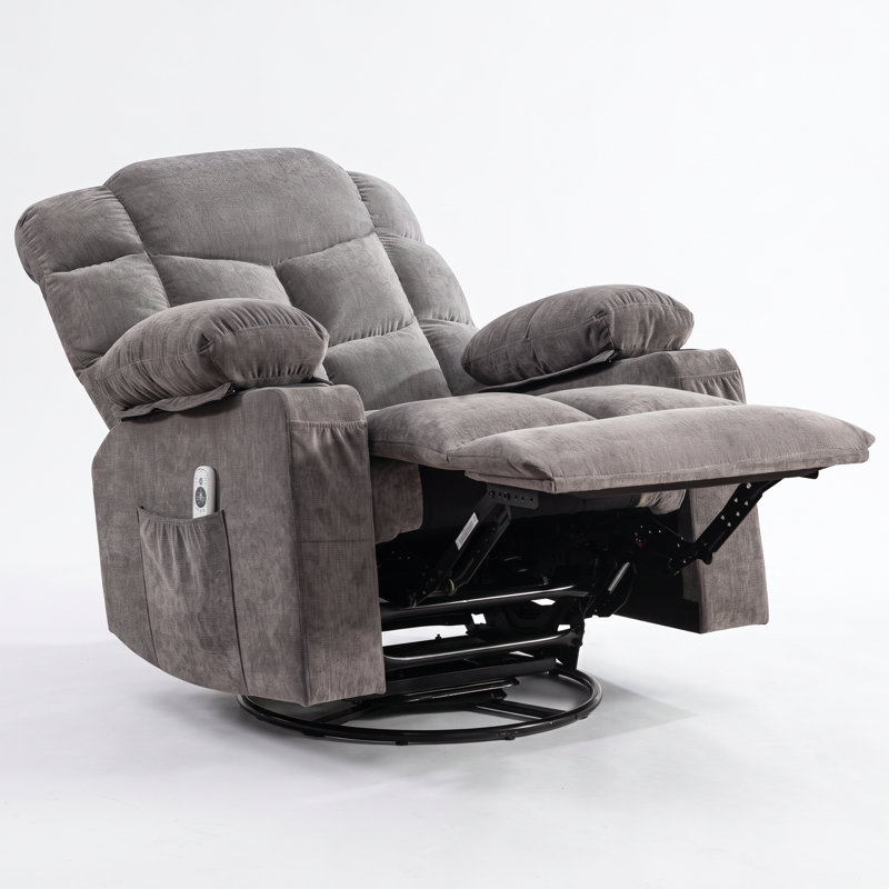 Fauteuil pivotant de massage inclinable surdimensionné, Gris + métal et bois + mousse