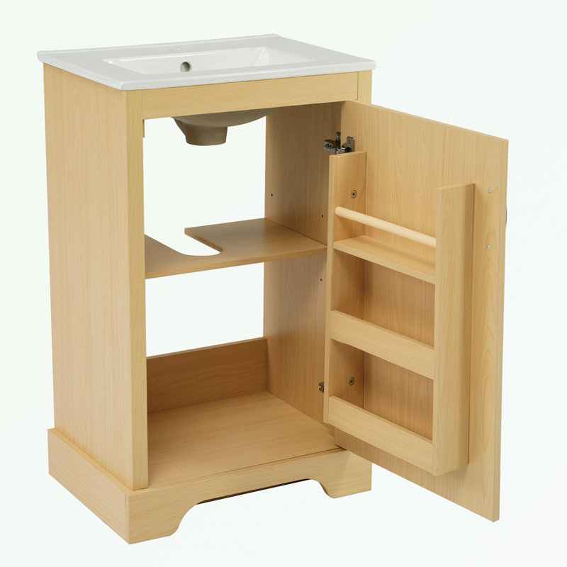 Meuble-lavabo de salle de bain avec lavabo avec porte à fermeture douce, support de rangement et tablette réglable