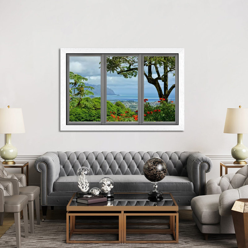 Hawaii Window View - Print on Canvas, 66.04 cm H x 45.72 cm W, White Framed