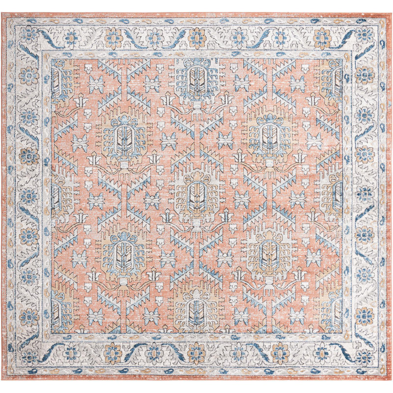 Tapis oriental pêche / gris / bleu Weingartner, Carré 10 pi