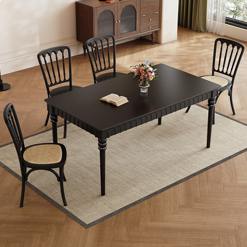 Ensemble de salle à manger rectangulaire en bois massif rétro noir, H 29,5 po x L 55,1 po x l 33,5 po