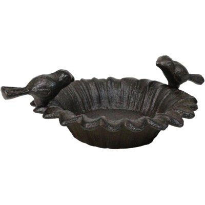 Small Rustic Cast Iron Lovebirds Perching On Sunflower Garden Bird Feeder Bath