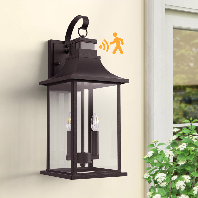 Dallas 2 - Light 19"H Black Oil Rubbed Bronze Tempered Glass Outdoor Wall Lantern with Dusk to Dawn and Motion Sensor