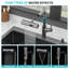 Évier de cuisine noir canon de fusil de 76 cm (30 pouces) avec robinet à jet aéré, revêtement nano et guide d'installation. Acier inoxydable T304 de calibre 16. Douches à effet pluie et cascade, distributeur de savon et grille de fond.