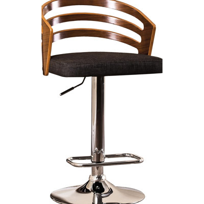 Adjustable Height 360 - Degree Swivel Bar Stool With Black Padded Seat And , Metal Pedestal, Streamlined Open Back, American Design Modern Cushion, Base, Footrest, Style For Versatile Rooms