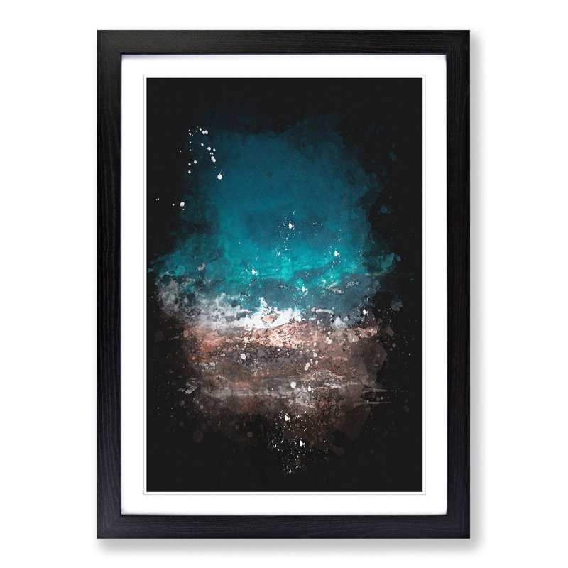 Ocean Hitting Rock in Australia - Picture Frame Painting Print, 45cm H x 33cm W x 2cm D, Black Framed