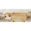 Structure de lit pour enfants pleine grandeur de style Montessori avec garde-corps élevés, lumière DEL et tablette de rangement, bois massif naturel organique