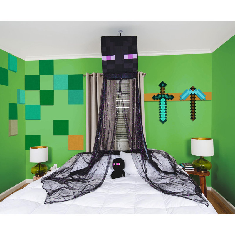 Minecraft Enderman Kids Bed Canopy for Ceiling, Hanging Curtain Netting