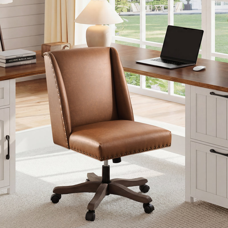 Task Chair, Pebbled Camel Faux Leather